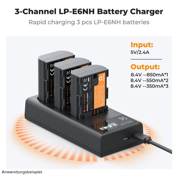 K&F Concept Triple-Akku-Ladegerät  LP-E6NH