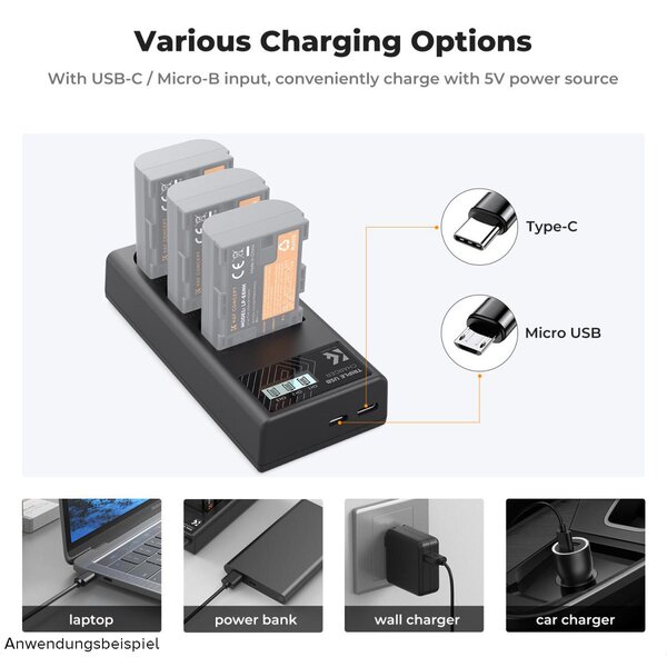 K&F Concept Triple-Akku-Ladegerät  LP-E6NH