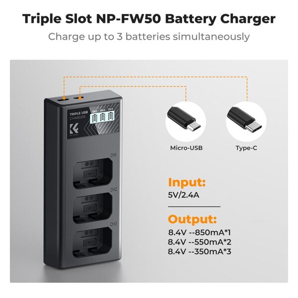 K&F Concept Triple-Akku-Ladegerät  NP-FW50 