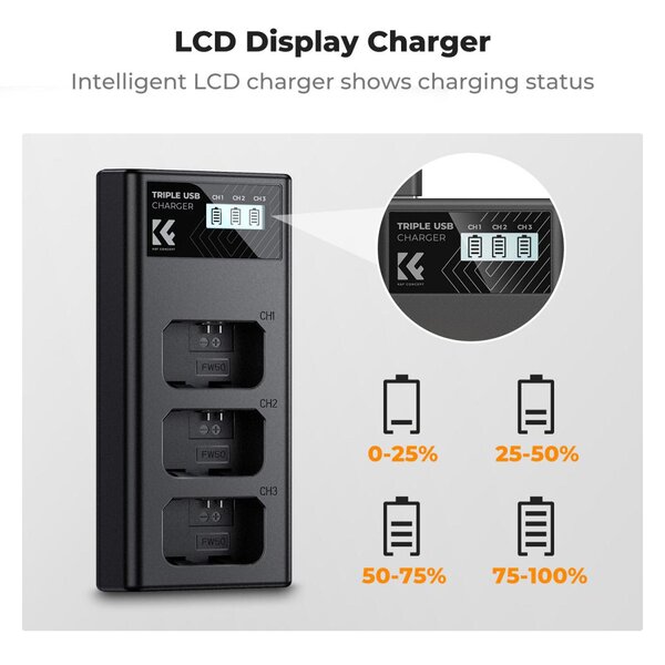 K&F Concept Triple-Akku-Ladegerät  NP-FW50 