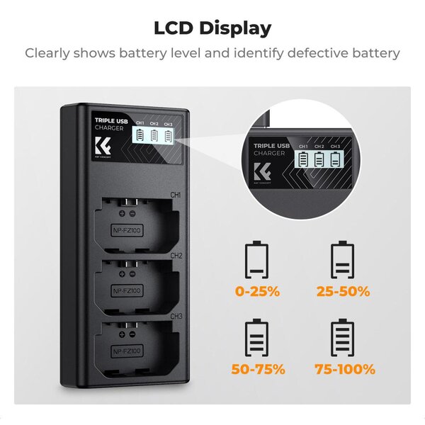 K&F Concept Triple-Akku-Ladegerät  NP-FZ100