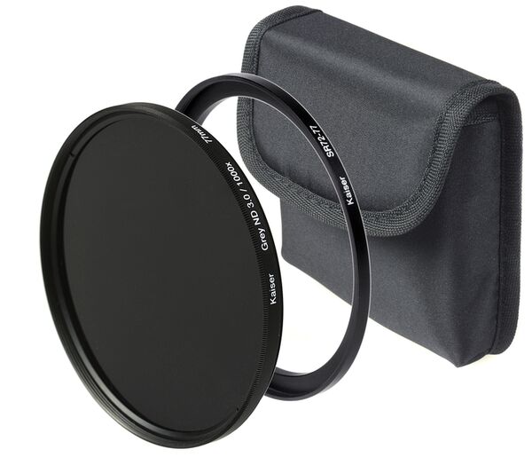 Kaiser Graufilter ND 3 0 / 1000x ø 58 mm inkl. Adapterrring für ø 55 mm inkl. Mikrofasertuch und Aufbewahrungstasche 