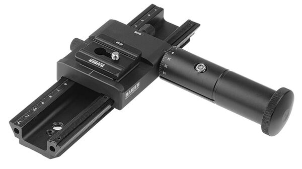 Kaiser Makro-Einstellschlitten mit Schnellkupplung (Arca-Swiss-kompatibel) und Feinjustage-Griff 