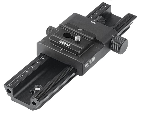 Kaiser Makro-Einstellschlitten mit Schnellkupplung (Arca-Swiss-kompatibel) und Feinjustage-Griff 