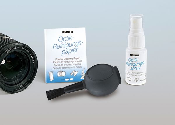 Kaiser Reinigungsset, bestehend aus Optikreinigungspapier, Luftpinsel, Optik-Reinigungsflüssigkeit 