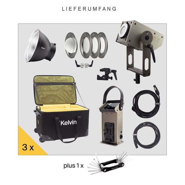 Kelvin EPOS 300 3-Light Kit RGBACL LED-COB Studioleuchte (V-Mount) 