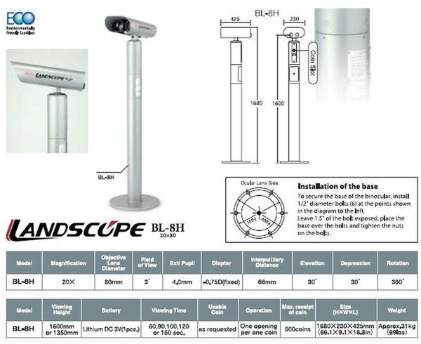 Kowa  Landscope BL-8Hx 20x80mm binokulares Aussichtsfernrohr  ohne Münzeinheit