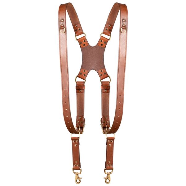 Krützberg Zeithalter DUO Kameragurt in dunkelbraunem Leder  Gold