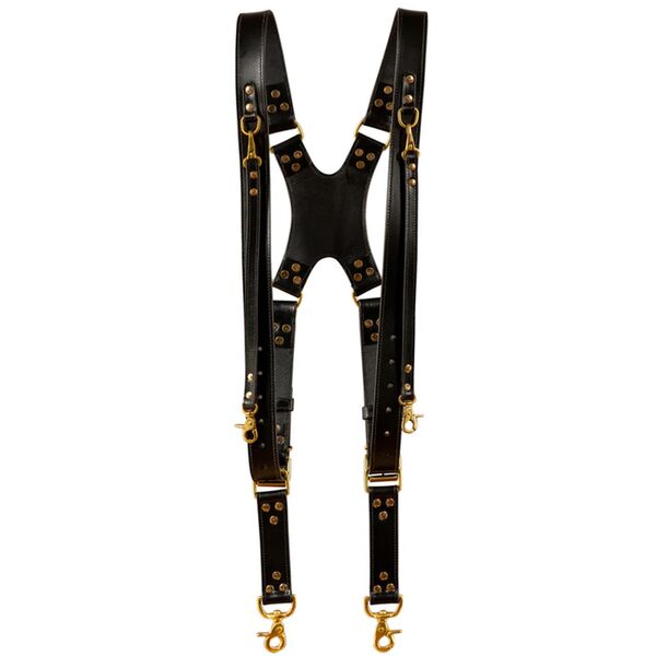 Krützberg Zeithalter DUO Kameragurt in schwarzem Leder  Gold