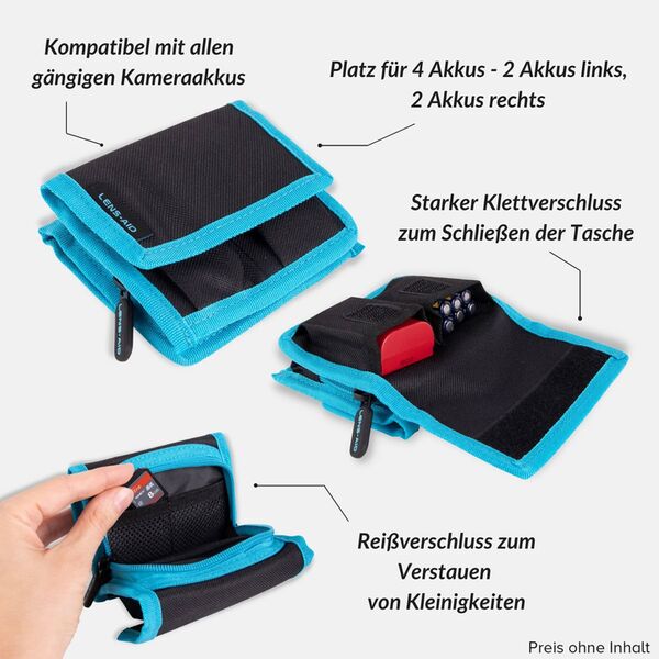Lens-Aid Akku-Tasche für 4 Akkus + Zippfach 