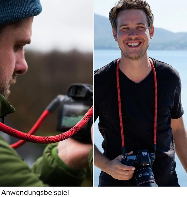 Lens-Aid Kameragurt aus Seil  rot schwarz