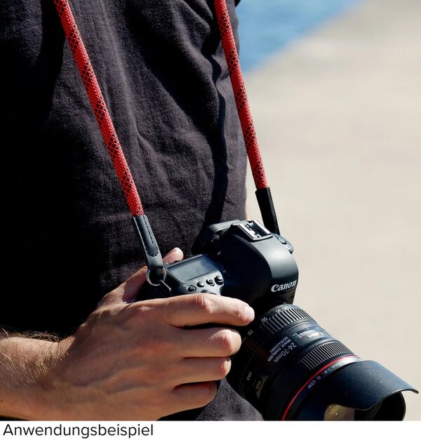 Lens-Aid Kameragurt aus Seil  rot schwarz