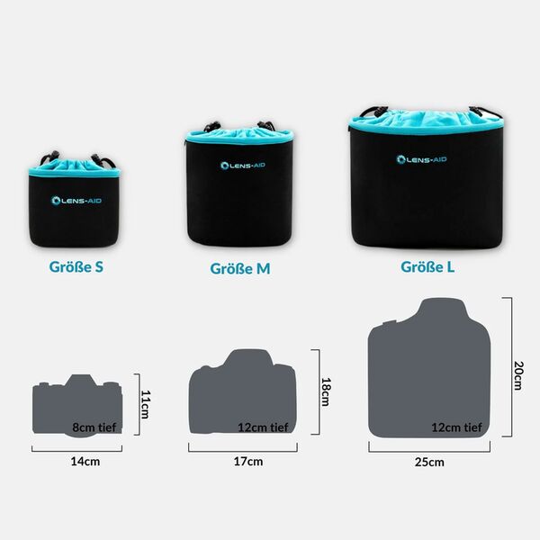 Lens-Aid Neopren Kamerabeutel mit Fleece-Fütterung  Set: S, M, L