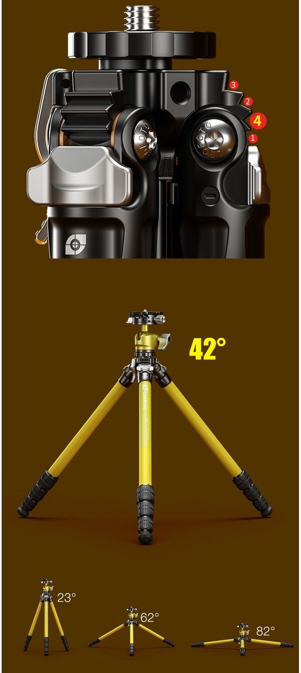 Leofoto Carbon-Dreibeinstativ LY-224C Mr.Y + Balhead LH-25 R Yellow 
