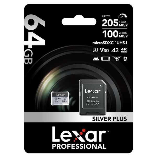 Lexar microSDXC Silver Plus UHS-1 V30 R205/W100MB/s  64 GB