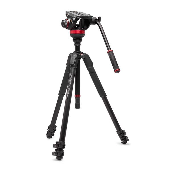 Manfrotto 055 Alu Kit, Videostativ mit Fluid-Kopf, 3 Segmente 