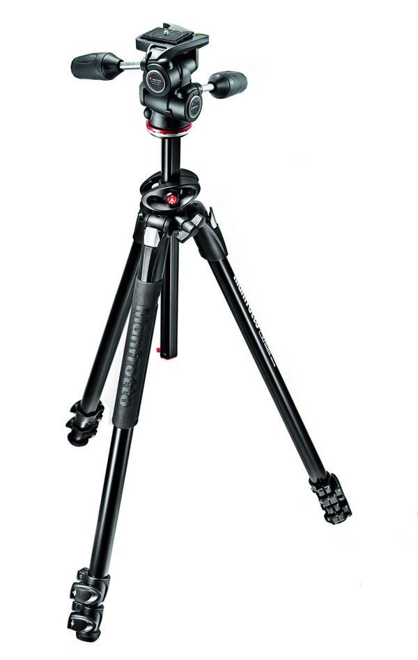 Manfrotto 290 DUAL Kit, Alu, 3 Segm., 90° Mittelsäule, 3-Wege-Neiger 