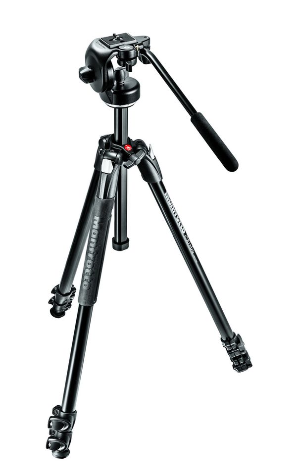 Manfrotto 290 XTRA Kit, Alu-Stativ mit 3 Segmenten, 2-Wege-Neiger 