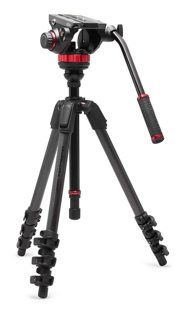 Manfrotto 502 flacher Fluid Videokopf m. 055 Video Carbonfaser-Stativ 