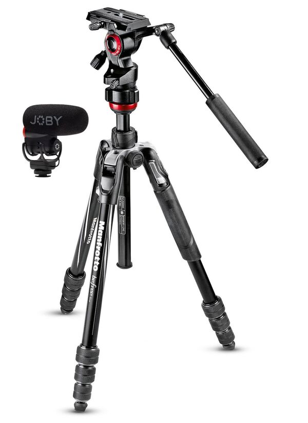 Manfrotto Befree Advanced Live Twist Alu-Stativ mit Fluid-Videokopf & Joby Wavo PLUS 