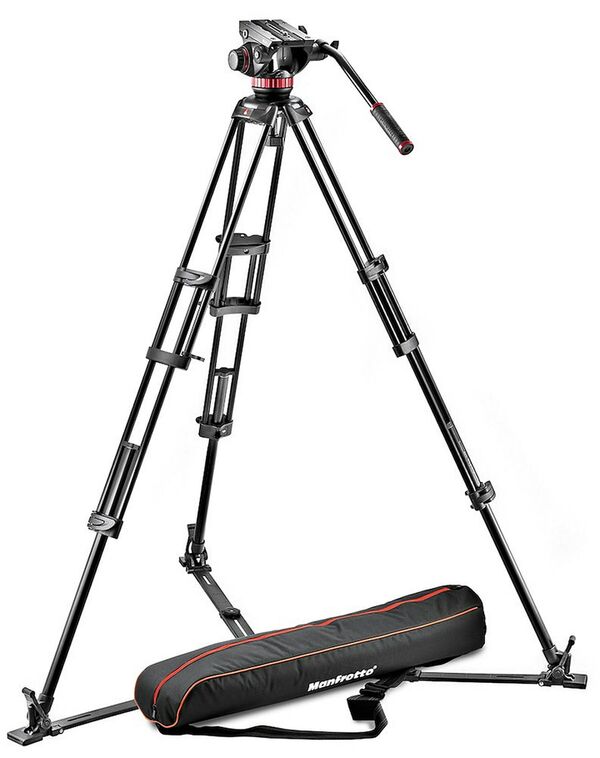 Manfrotto Doppelrohr Alu Videostativ mit 502 Fluid-Video-Neiger 
