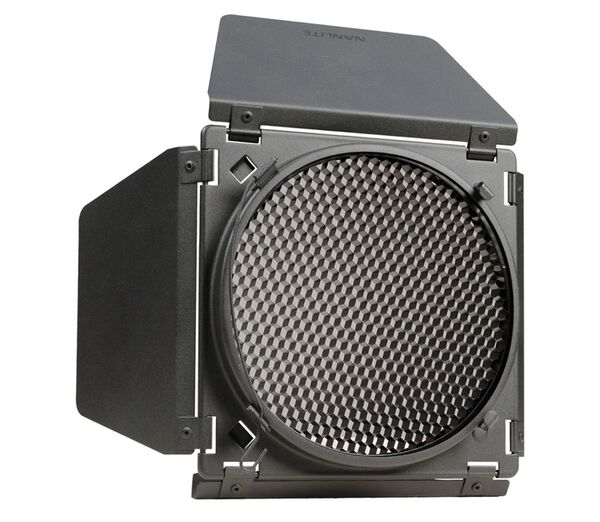 Nanlite BD-BM-RF45 Lichtklappenvorsatz für Bowens-Standard-Reflektor RF-BM mit vier Lichtklappen und herausnehmbarem Wabengitter 