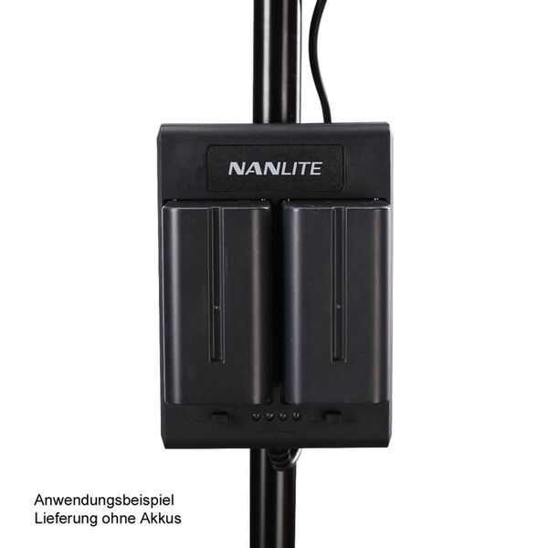 Nanlite BT-BA-SNP/DC Akku-Halterung für 2 NP-F-Akkus (je 4400 mAh oder mehr z. B. Art.-Nr. 3634) mit Stativklemme und Anschlusskabel z. B. für Mira 26B Forza  