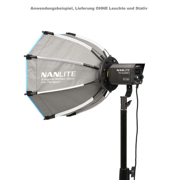 Nanlite SB-FMM-O-40 Oktagonal-Softbox 40 cm mit FMM-Bajonettanschluss. Inkl. Standard- und Lite-Diffusor Stoffwabe und Schutztasche. 