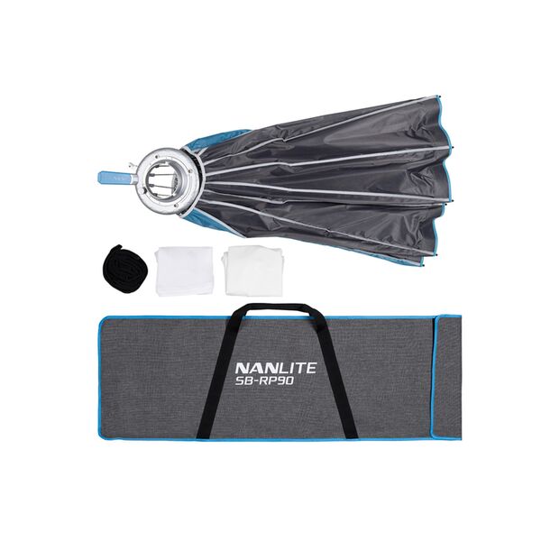 Nanlite SB-RP90 Parabol-Softbox Rapid 90 90 cm mit Bowens-Bajonettanschluss und patentiertem Mechanismus für schnellen Auf- und Abbau. Inkl. Standard- und Lit 