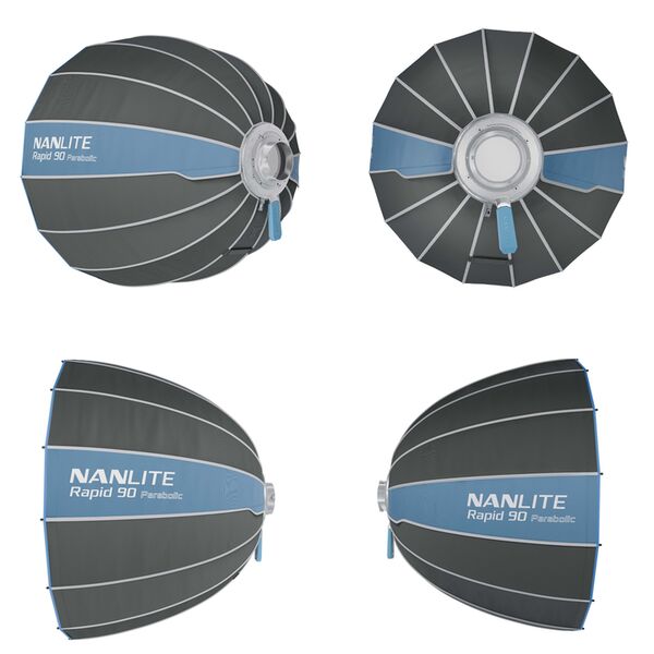 Nanlite SB-RP90 Parabol-Softbox Rapid 90 90 cm mit Bowens-Bajonettanschluss und patentiertem Mechanismus für schnellen Auf- und Abbau. Inkl. Standard- und Lit 