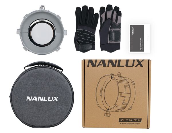 Nanlux AS-PJA-NLM Befestigungsadapter mit asphärischer Linse und NLM-Bajonettanschluss zur Befestigung von Projektionsvorsätzen von Drittanbietern. Für Evoke 