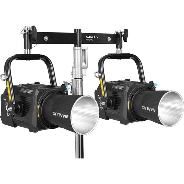 Nanlux FR-JP-2 Doppelschiene für 2 Evoke-Scheinwerfer 900C/1200/1200B/2400B (auch mit Fresnel-Vorsätzen). Mit 2 Normhülsen 28 mm für stehende oder hängende S 