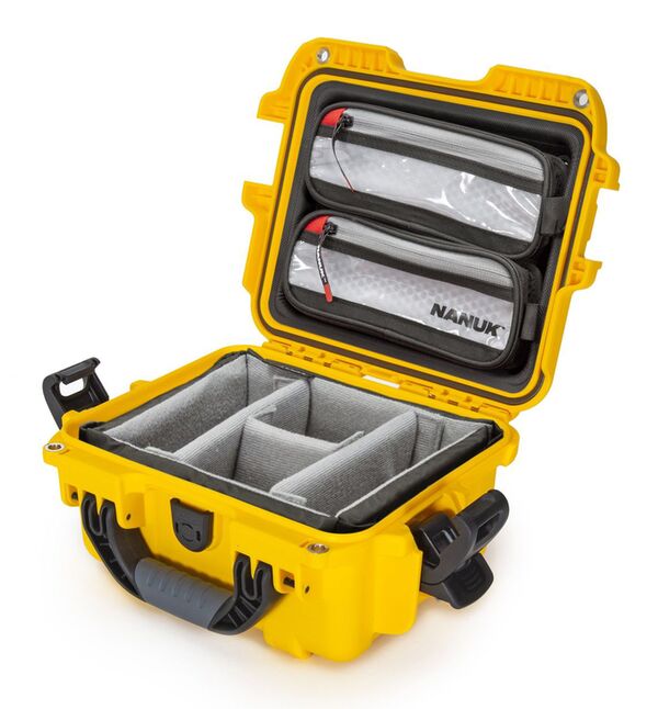 Nanuk Case 905 mit Deckel org. - mit Trennwand - Pro Photo Kit  gelb