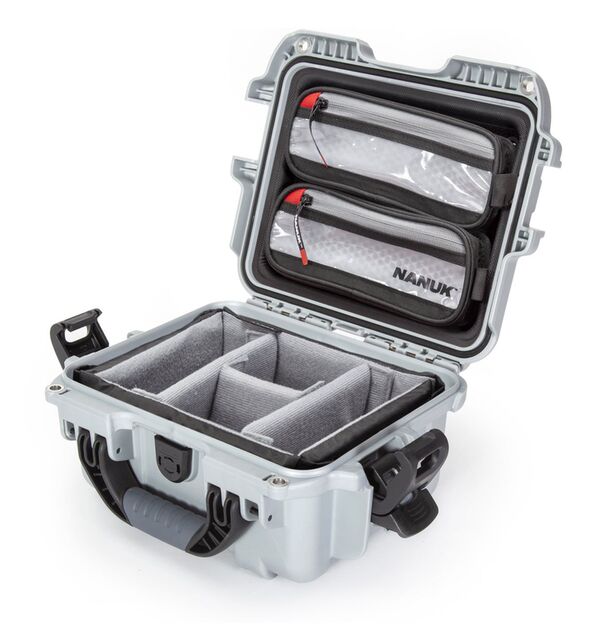 Nanuk Case 905 mit Deckel org. - mit Trennwand - Pro Photo Kit  silber