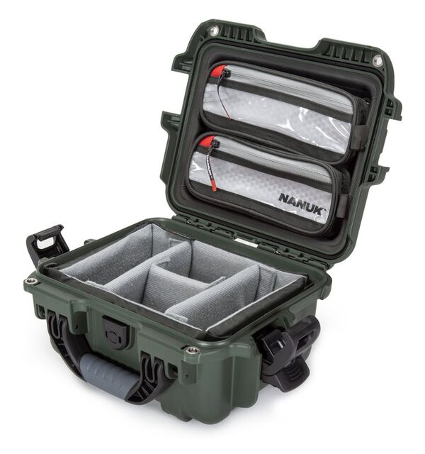 Nanuk Case 905 mit Deckel org. - mit Trennwand - Pro Photo Kit  olivgrün