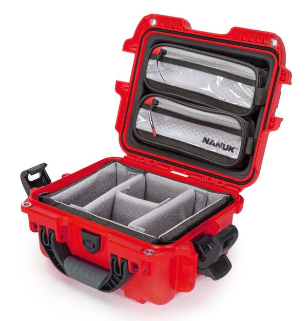 Nanuk Case 905 mit Deckel org. - mit Trennwand - Pro Photo Kit  rot