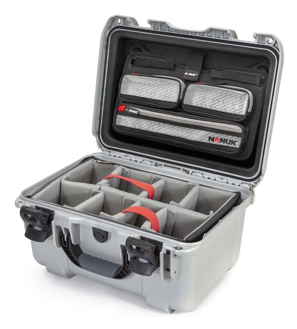Nanuk Case 918 mit Deckel org. - mit Trennwand - Pro Photo Kit  silber
