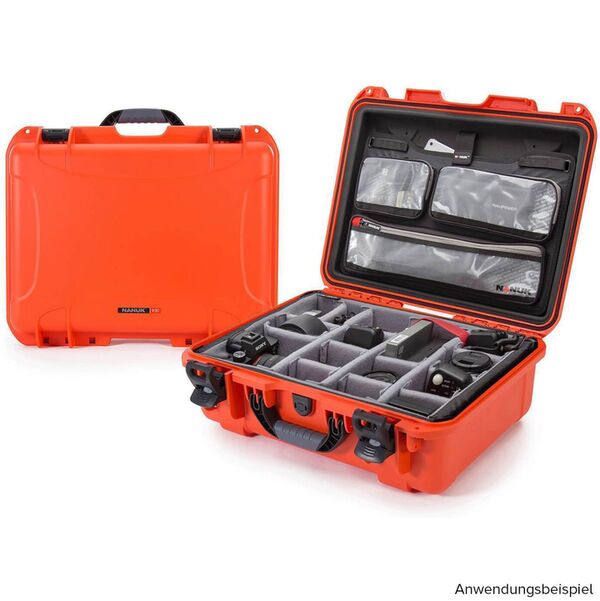 Nanuk Case 930 mit Deckel, org./Teiler – Pro Photo Kit  orange
