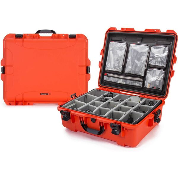 Nanuk Case 945 mit Deckel org. - mit Trennwand - Pro Photo Kit  silber
