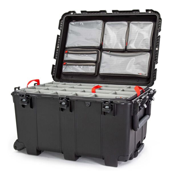 Nanuk Case 975 mit Deckel org. - mit Trennwand - Pro Photo Kit  schwarz Ziehgriff / Räder