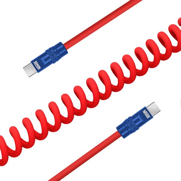 Newell USB-C - USB-C 100 W Kabel, 1,5 m, Silikon, Spiral  Rot-Navy-Orange