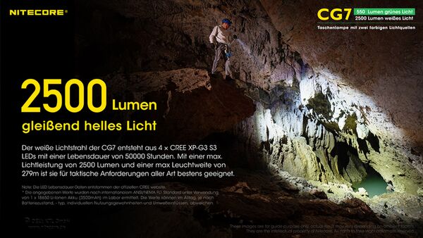 Nitecore Chameleon CG7 - 2500 Lumen Weißlicht, 540 Lumen grünes Licht 
