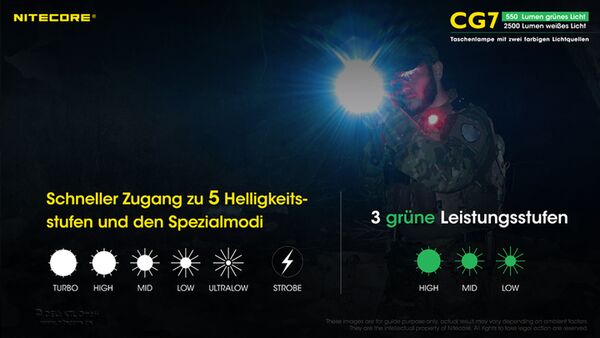 Nitecore Chameleon CG7 - 2500 Lumen Weißlicht, 540 Lumen grünes Licht 