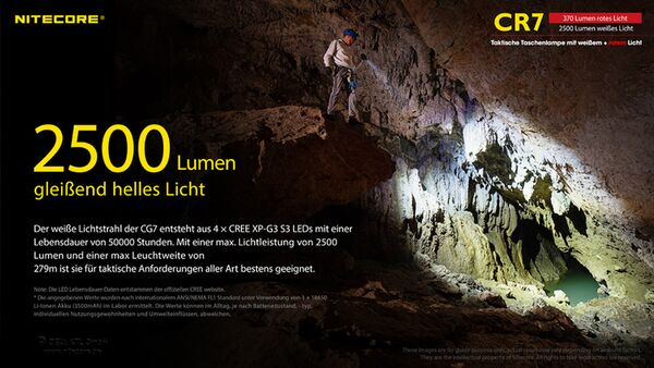 Nitecore Chameleon CR7 - 2500 Lumen Weißlicht, 370 Lumen rotes Licht 