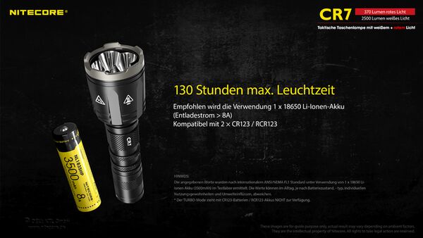 Nitecore Chameleon CR7 - 2500 Lumen Weißlicht, 370 Lumen rotes Licht 