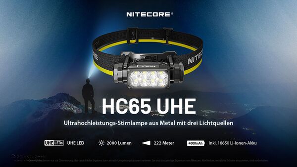Nitecore HC65 UHE - 2000 Lumen - 3 Lichtquellen 
