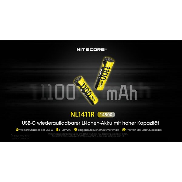 Nitecore Li-Ion Akku 14500, 1100mAh, USB-C, NL1411R 