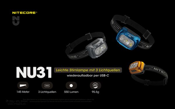 Nitecore NU31 - 550 Lumen  grau