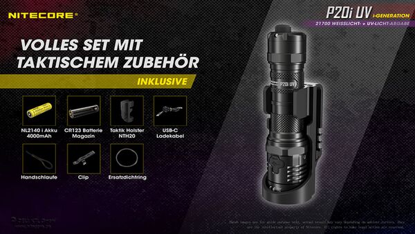 Nitecore P20i UV - 1800 Lumen + UV-Licht 