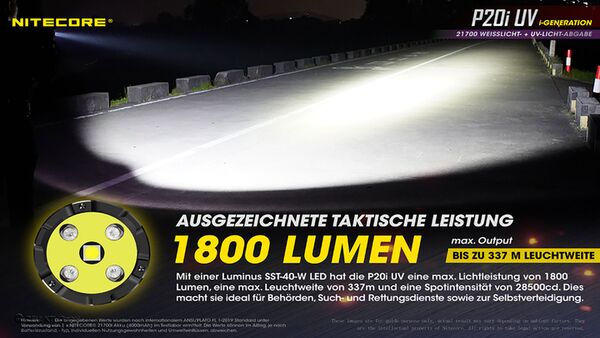 Nitecore P20i UV - 1800 Lumen + UV-Licht 